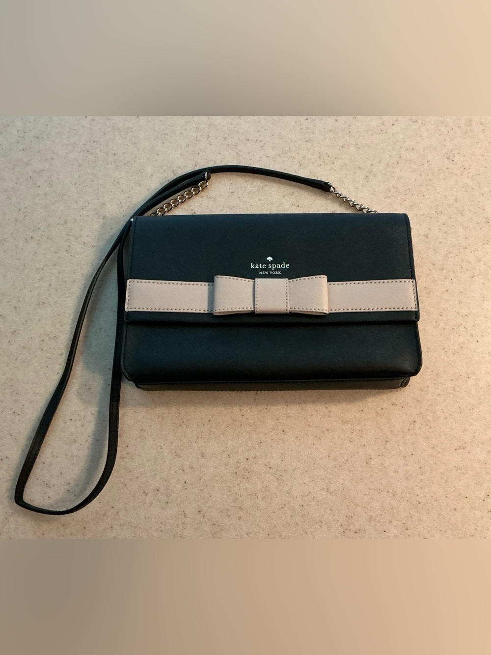 kate spade Black Crossbody with Cream Bow Trim New York Kurt Park